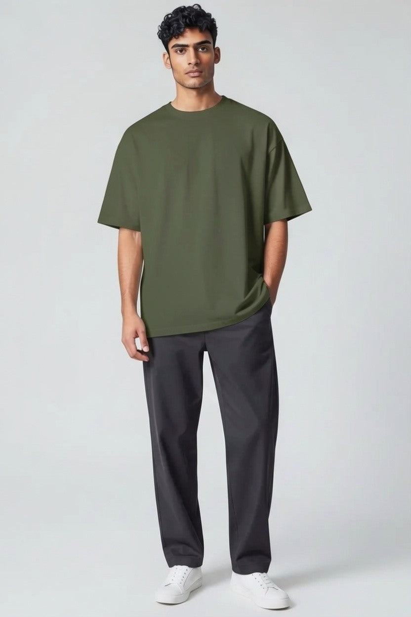 ZIL Army Green Round Neck Oversized Tee