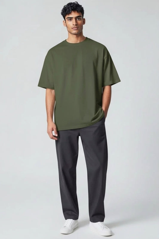 ZIL Army Green Round Neck Oversized Tee
