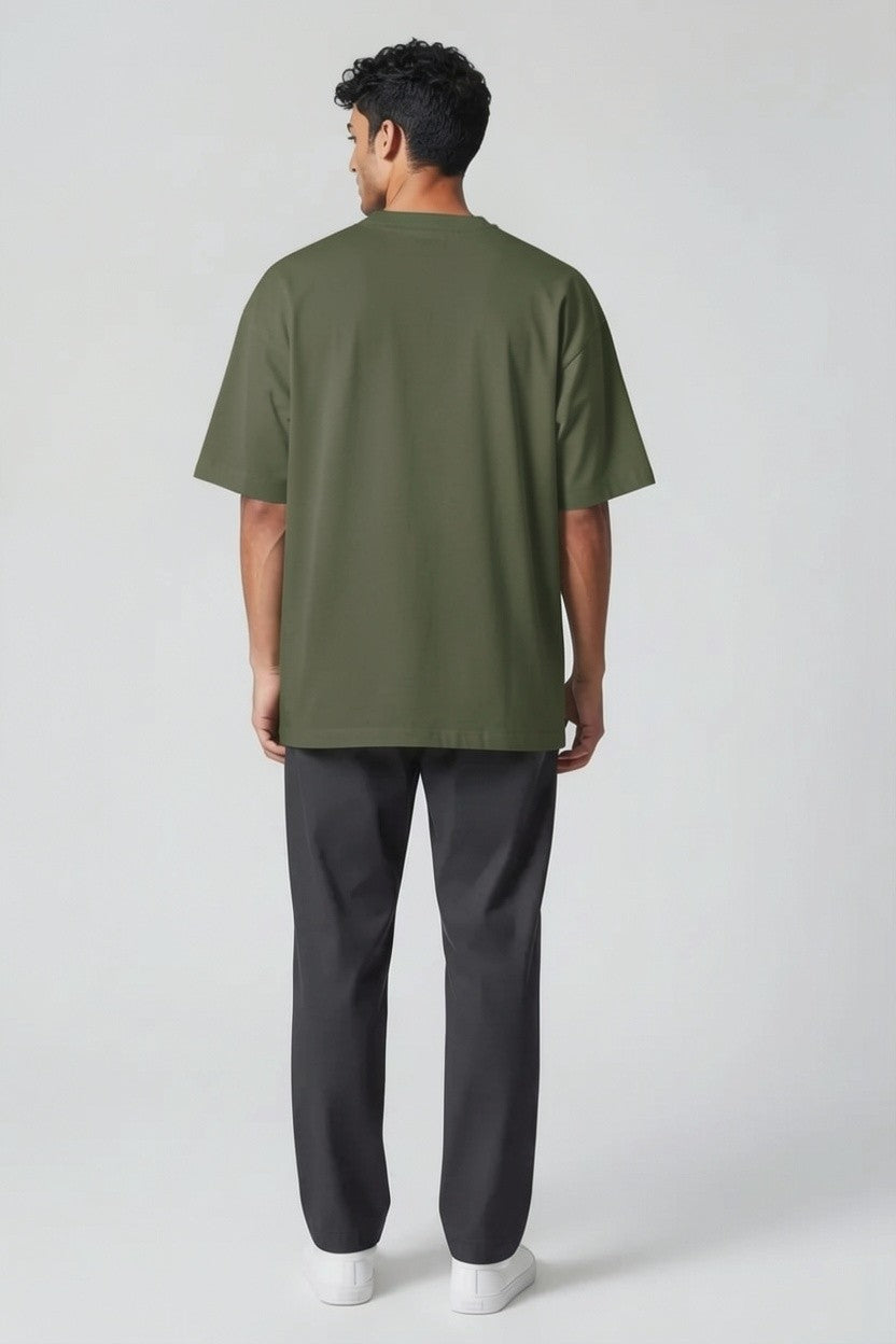 ZIL Army Green Round Neck Oversized Tee