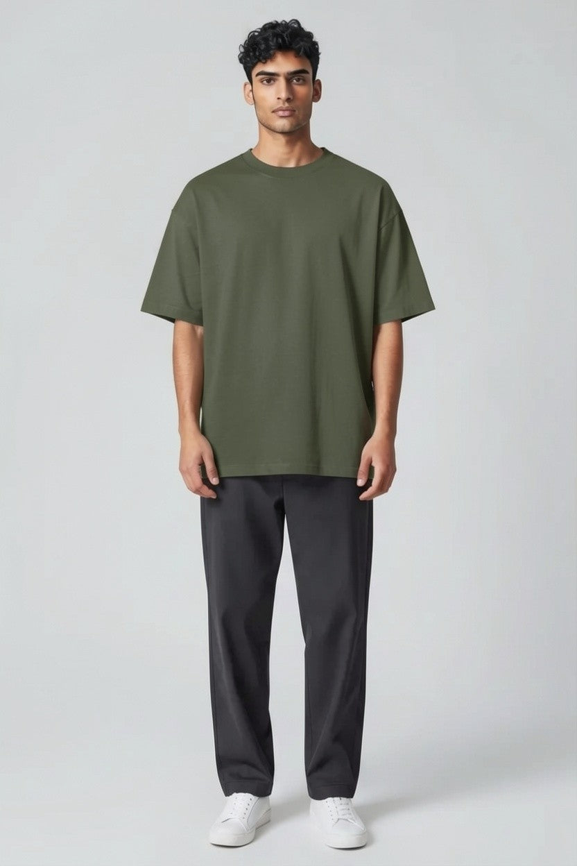 ZIL Army Green Round Neck Oversized Tee