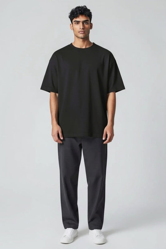 ZIL Black Round Neck Oversized Tee