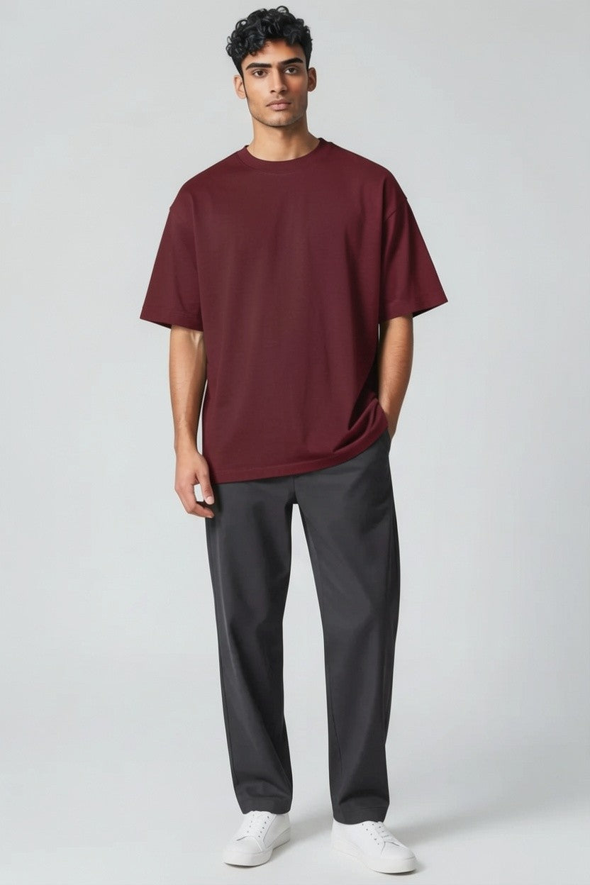 ZIL Burgundy Round Neck Oversized Tee