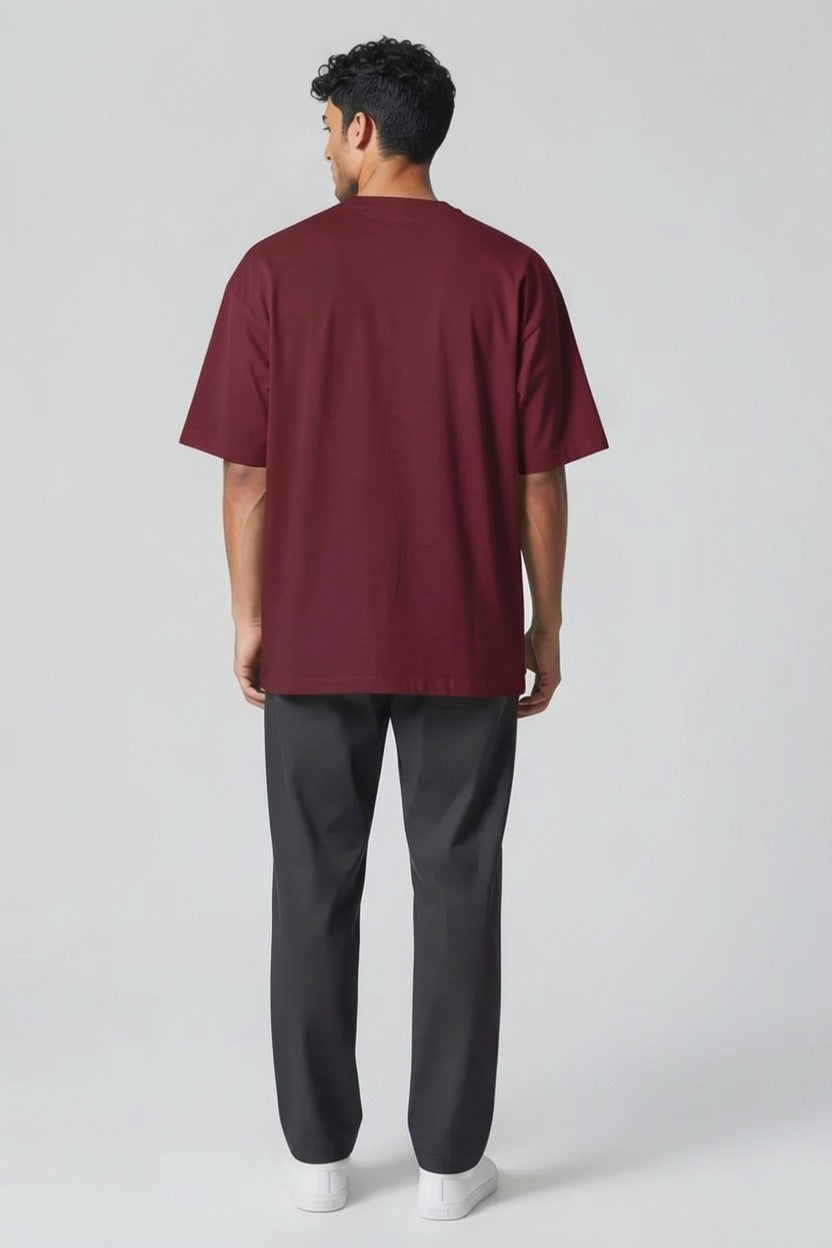 ZIL Burgundy Round Neck Oversized Tee