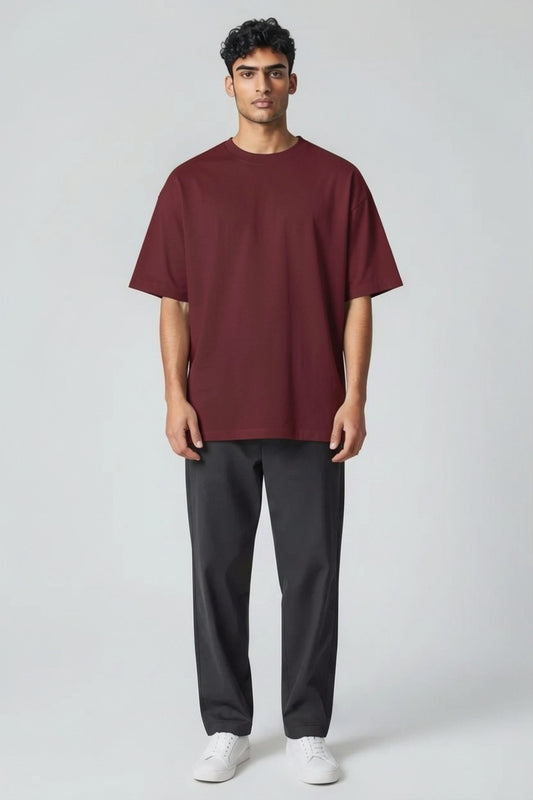 ZIL Burgundy Round Neck Oversized Tee