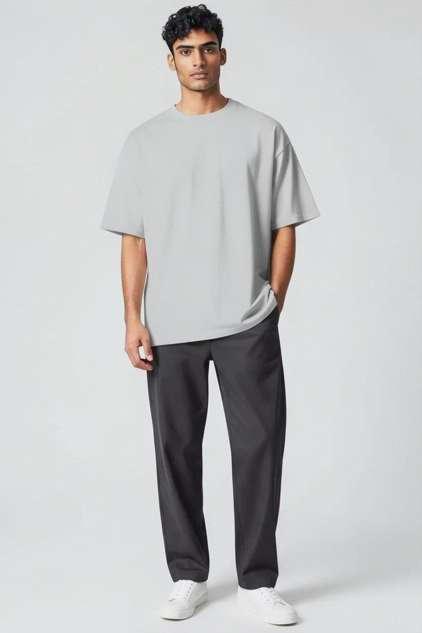 ZIL Gray Round Neck Oversized Tee
