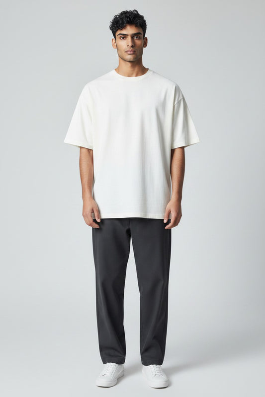 ZIL Off White Round Neck Oversized Tee